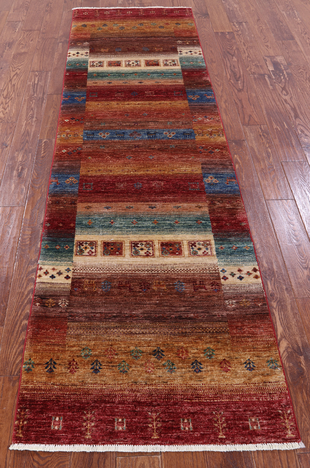 Tribal Persian Gabbeh Hand Knotted Wool Runner Rug - 2' 9" X 9' 5" - Golden Nile