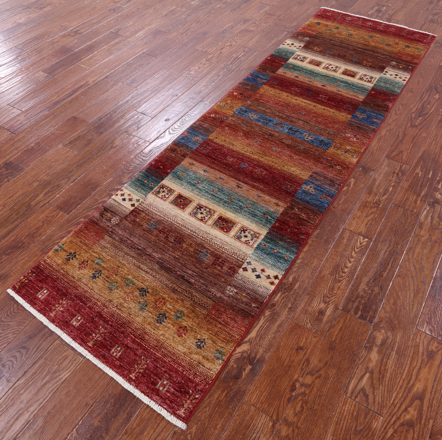 Tribal Persian Gabbeh Hand Knotted Wool Runner Rug - 2' 9" X 9' 5" - Golden Nile