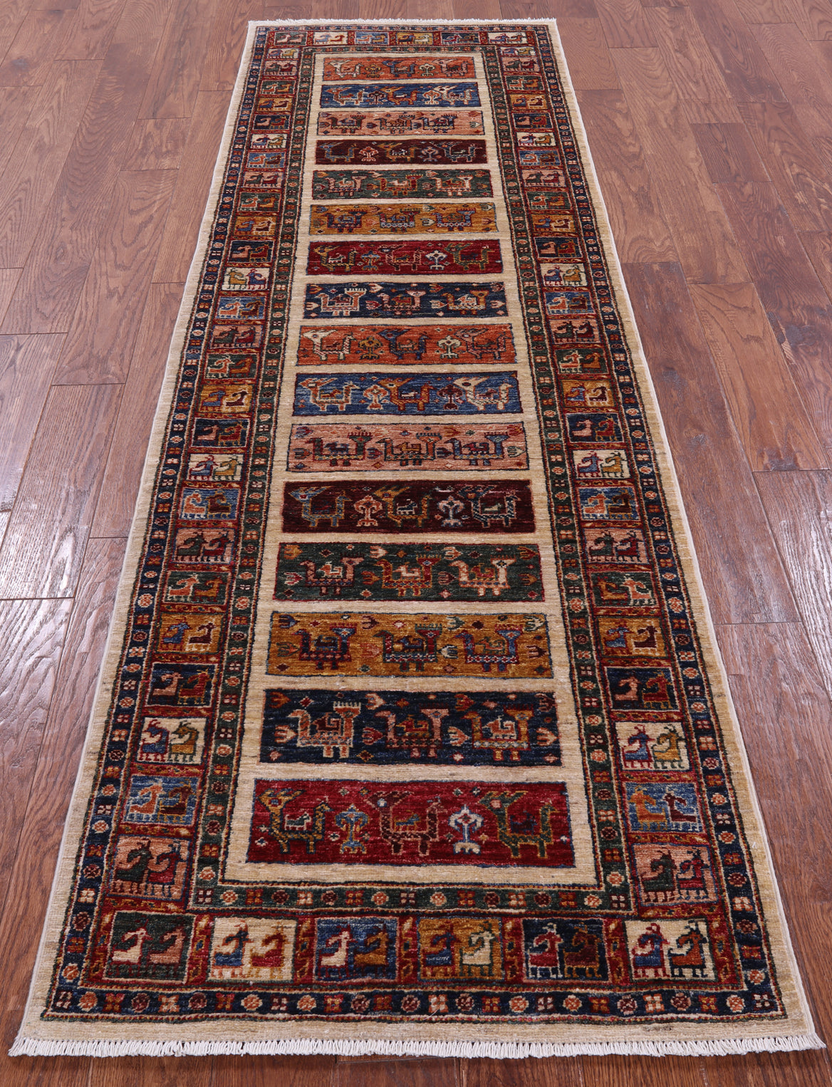 Tribal Persian Gabbeh Handmade Wool Runner Rug - 2' 8" X 8' 10" - Golden Nile