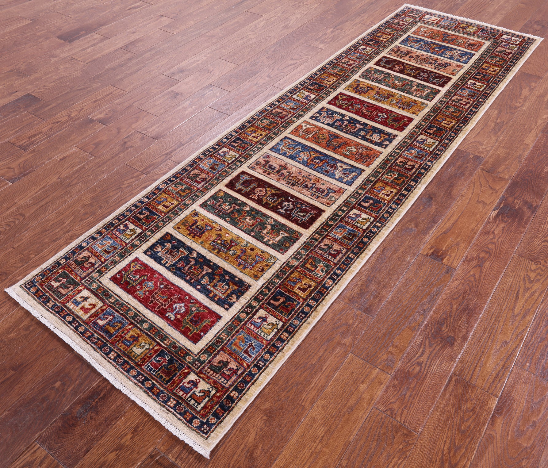 Tribal Persian Gabbeh Handmade Wool Runner Rug - 2' 8" X 8' 10" - Golden Nile