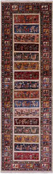 Tribal Persian Gabbeh Handmade Wool Runner Rug - 2' 8" X 8' 10" - Golden Nile