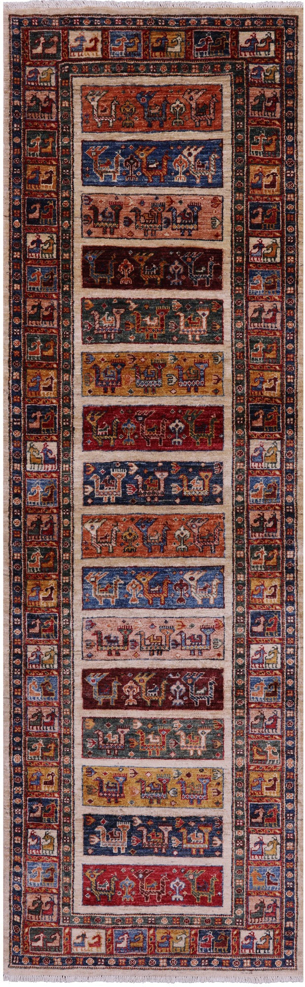 Tribal Persian Gabbeh Handmade Wool Runner Rug - 2' 8" X 8' 10" - Golden Nile
