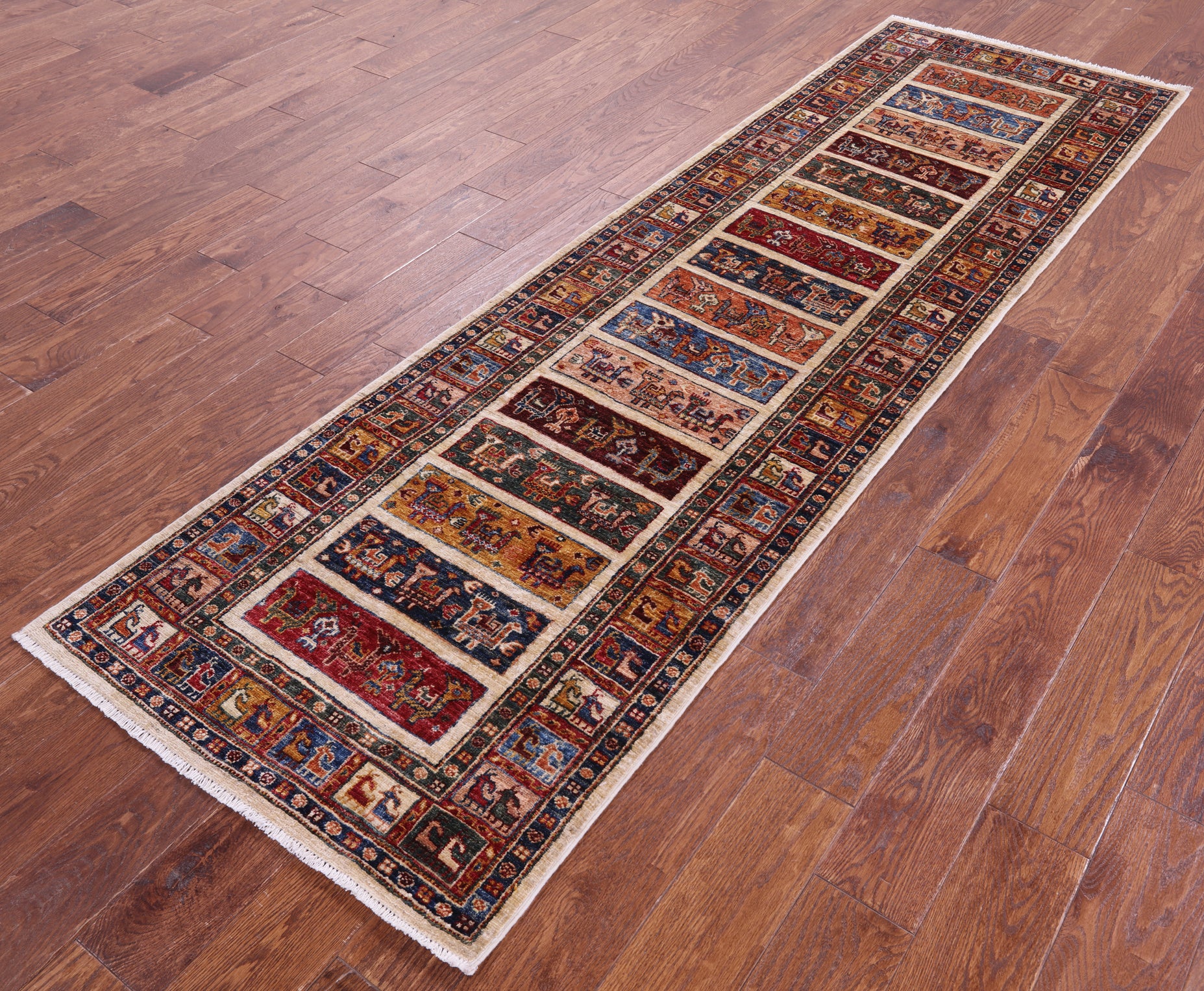 Tribal Persian Gabbeh Hand Knotted Wool Rug - 2' 7" X 8' 9" - Golden Nile