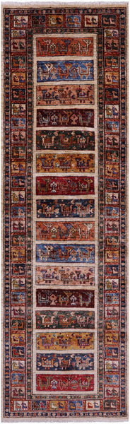 Tribal Persian Gabbeh Hand Knotted Wool Rug - 2' 7" X 8' 9" - Golden Nile