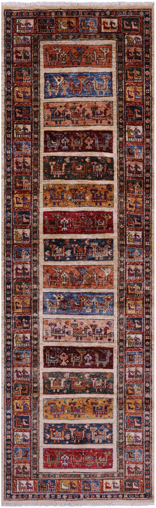 Tribal Persian Gabbeh Hand Knotted Wool Rug - 2' 7" X 8' 9" - Golden Nile