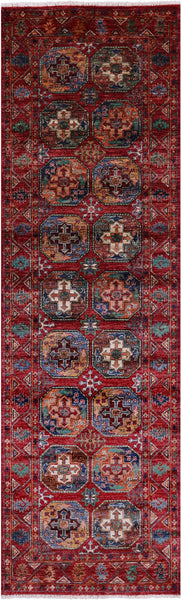 Red Turkmen Ersari Hand Knotted Wool Runner Rug - 2' 8" X 8' 9" - Golden Nile