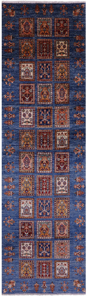 Blue Garden Design Persian Hand Knotted Wool Runner Rug - 2' 7" X 9' 2" - Golden Nile