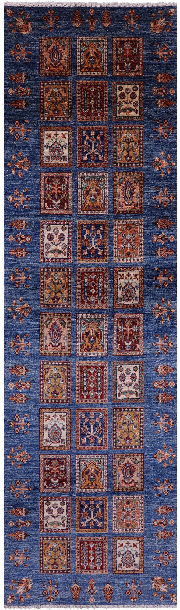Blue Garden Design Persian Hand Knotted Wool Runner Rug - 2' 7" X 9' 2" - Golden Nile
