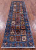 Blue Garden Design Persian Hand Knotted Wool Runner Rug - 2' 7" X 9' 2" - Golden Nile