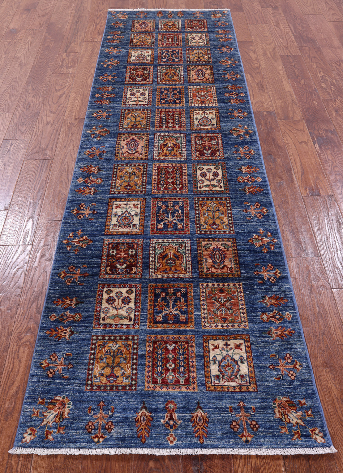 Blue Garden Design Persian Hand Knotted Wool Runner Rug - 2' 7" X 9' 2" - Golden Nile
