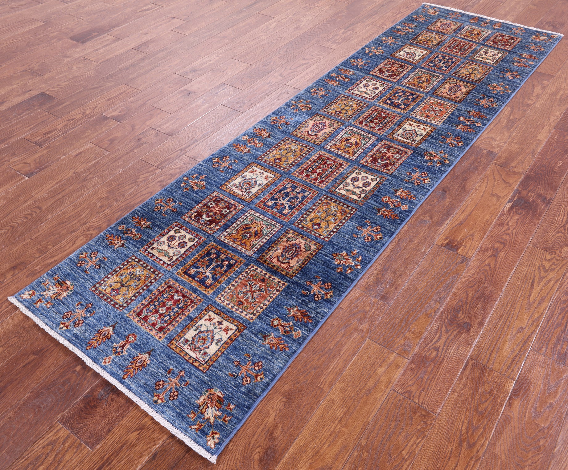 Blue Garden Design Persian Hand Knotted Wool Runner Rug - 2' 7" X 9' 2" - Golden Nile