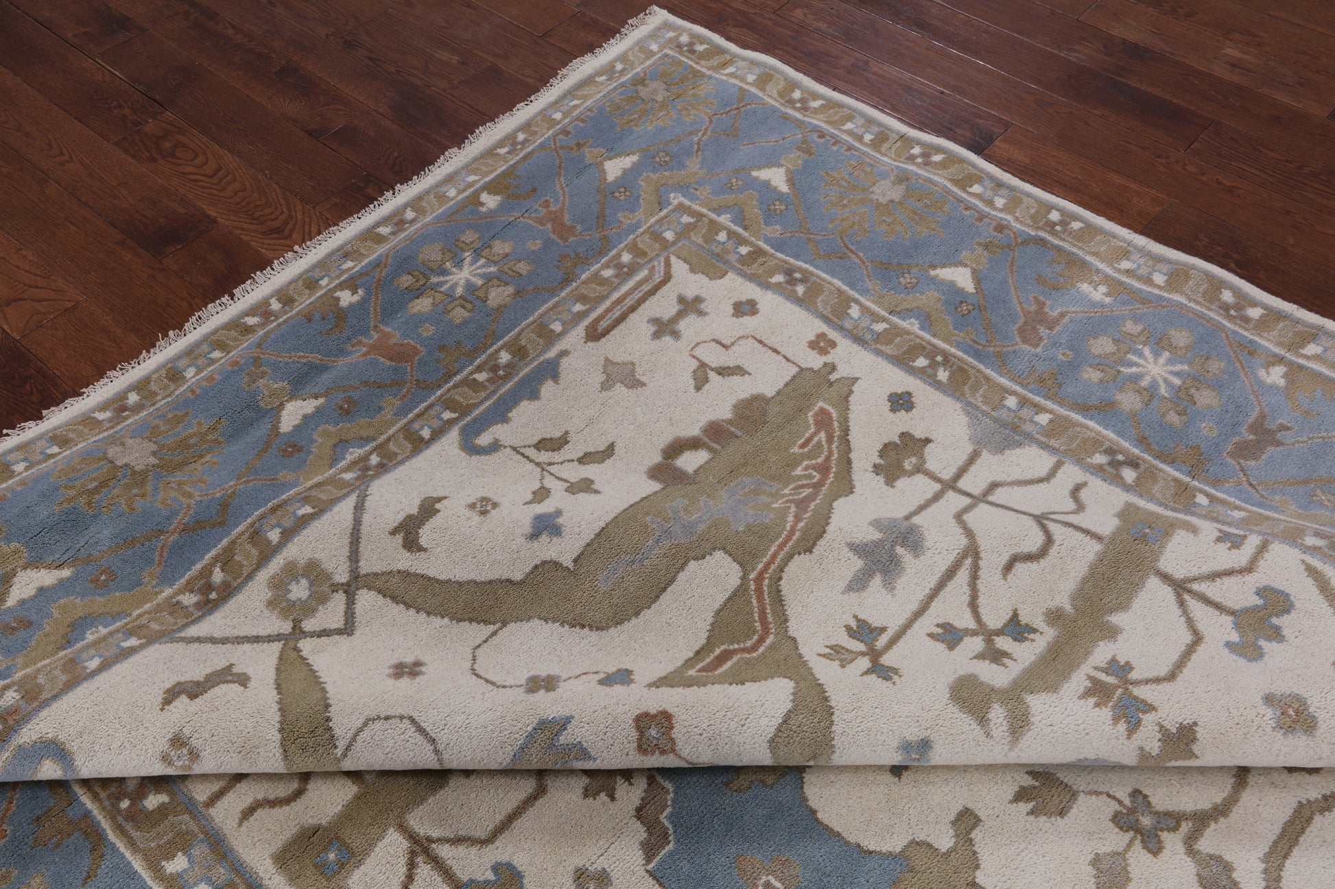 Ivory Turkish Oushak Hand Knotted Wool Area Rug - 9' 2" X 11' 9" - Golden Nile