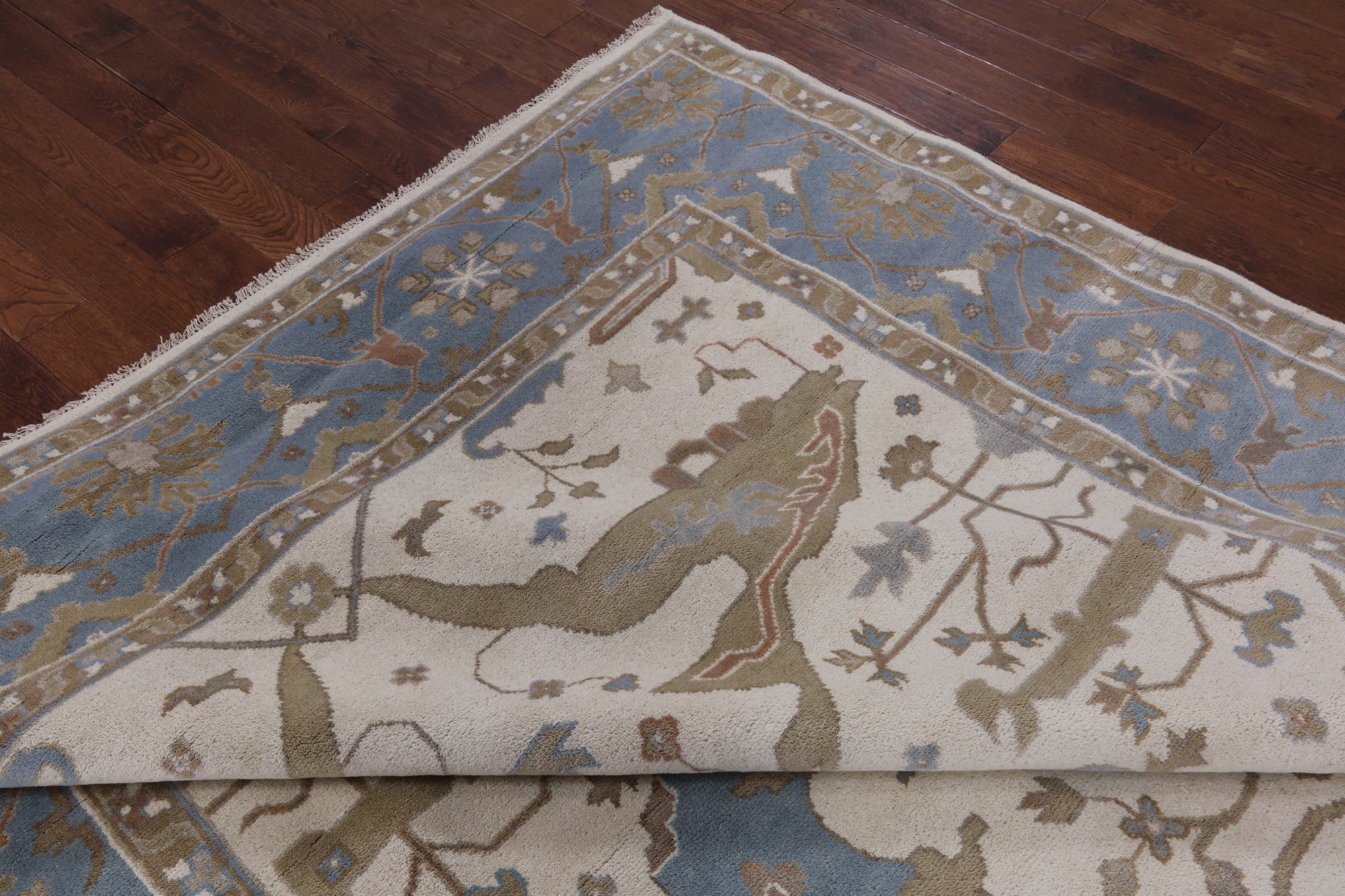 Ivory Turkish Oushak Hand Knotted Wool Area Rug - 9' 2" X 11' 9" - Golden Nile