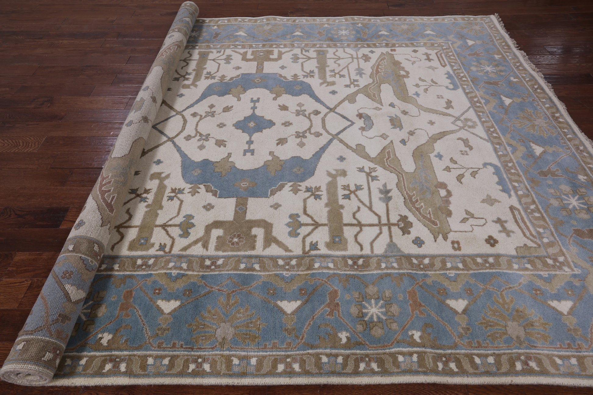 Ivory Turkish Oushak Hand Knotted Wool Area Rug - 9' 2" X 11' 9" - Golden Nile