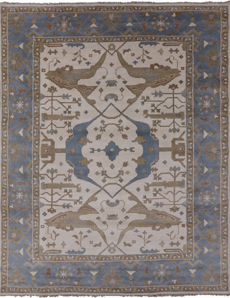 Ivory Turkish Oushak Hand Knotted Wool Area Rug - 9' 2" X 11' 9" - Golden Nile