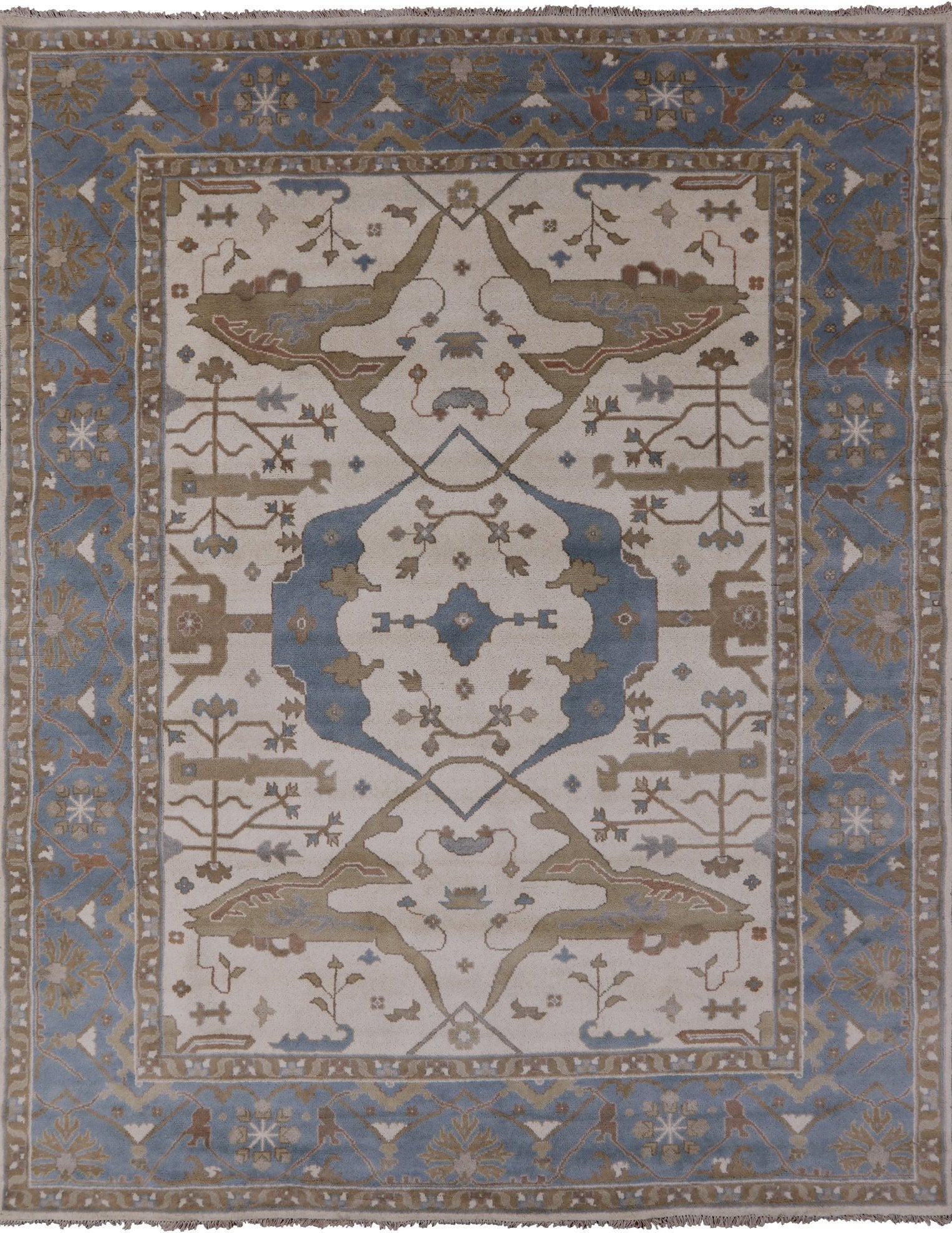 Ivory Turkish Oushak Hand Knotted Wool Area Rug - 9' 2" X 11' 9" - Golden Nile