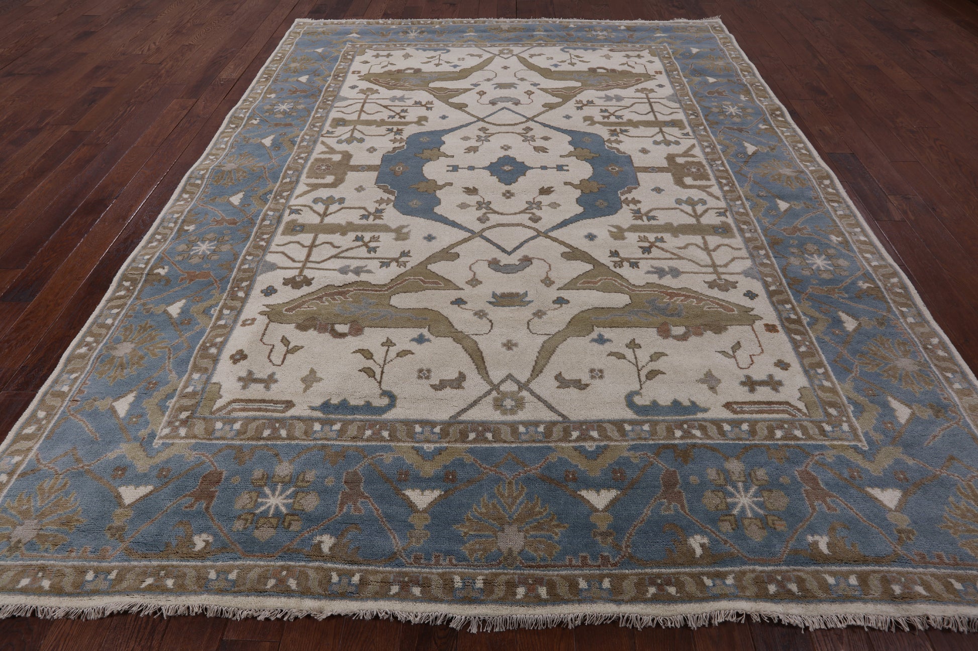 Ivory Turkish Oushak Hand Knotted Wool Area Rug - 9' 2" X 11' 9" - Golden Nile