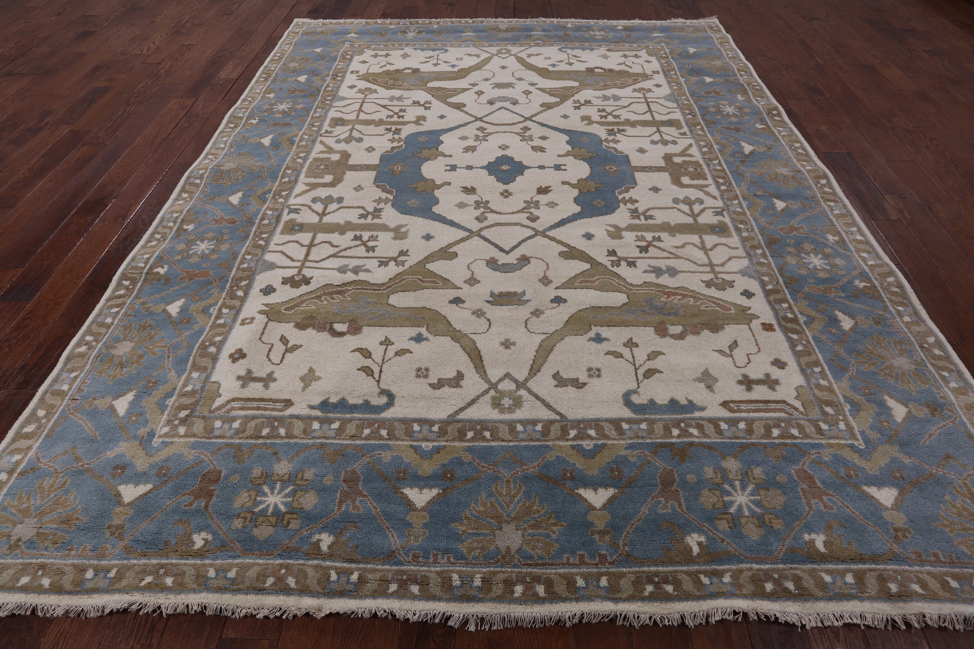 Ivory Turkish Oushak Hand Knotted Wool Area Rug - 9' 2" X 11' 9" - Golden Nile