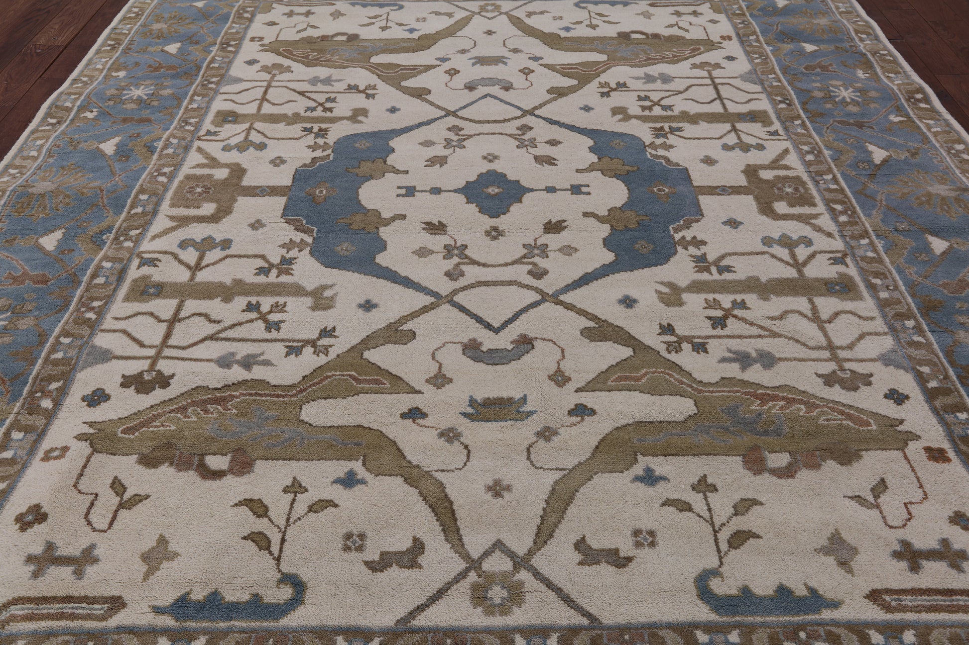 Ivory Turkish Oushak Hand Knotted Wool Area Rug - 9' 2" X 11' 9" - Golden Nile