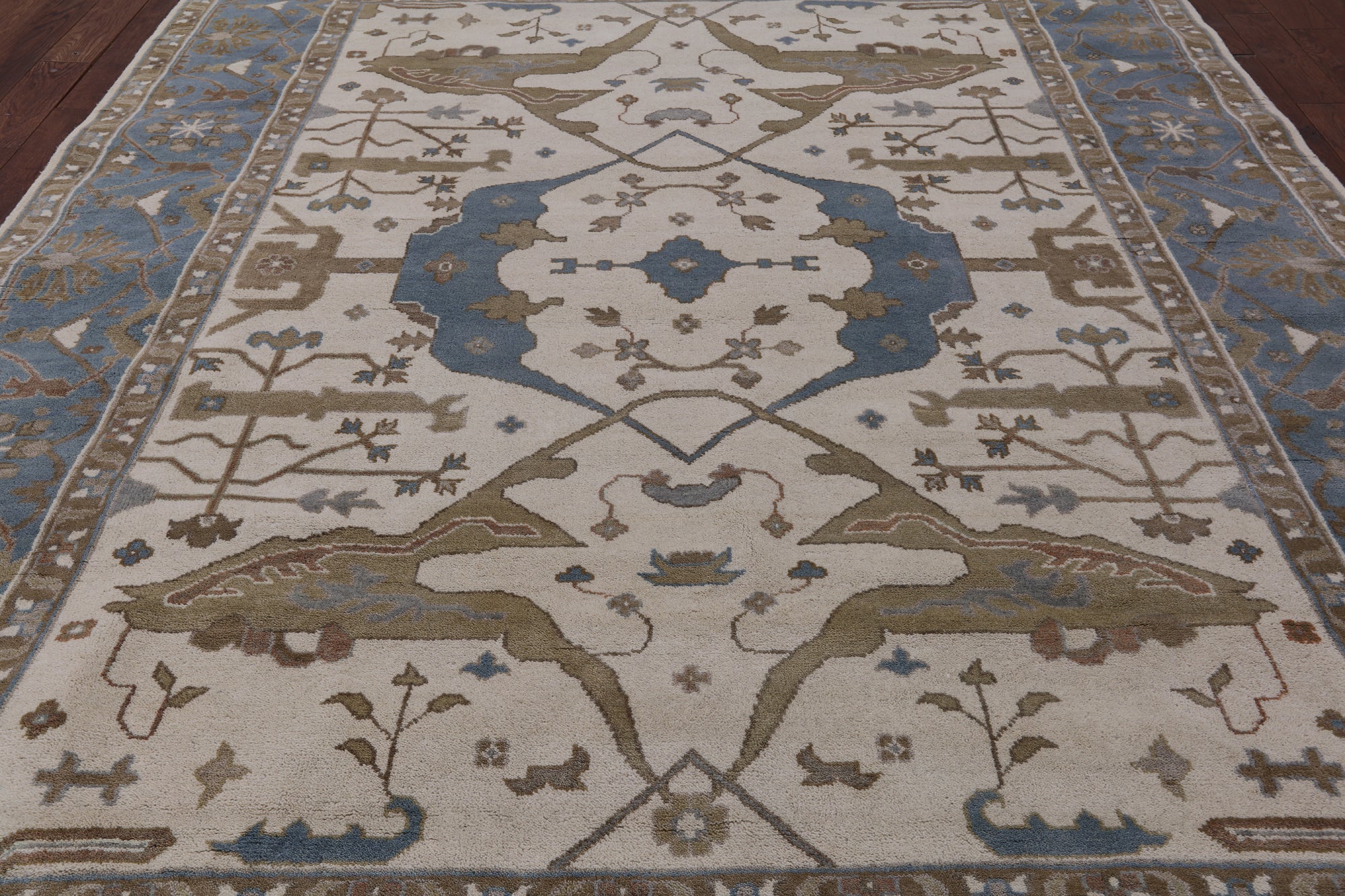 Ivory Turkish Oushak Hand Knotted Wool Area Rug - 9' 2" X 11' 9" - Golden Nile