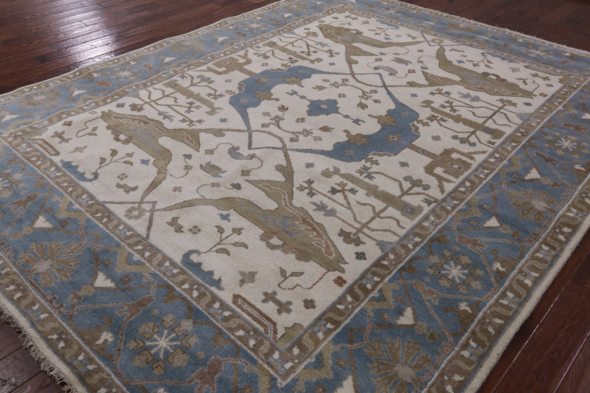 Ivory Turkish Oushak Hand Knotted Wool Area Rug - 9' 2" X 11' 9" - Golden Nile