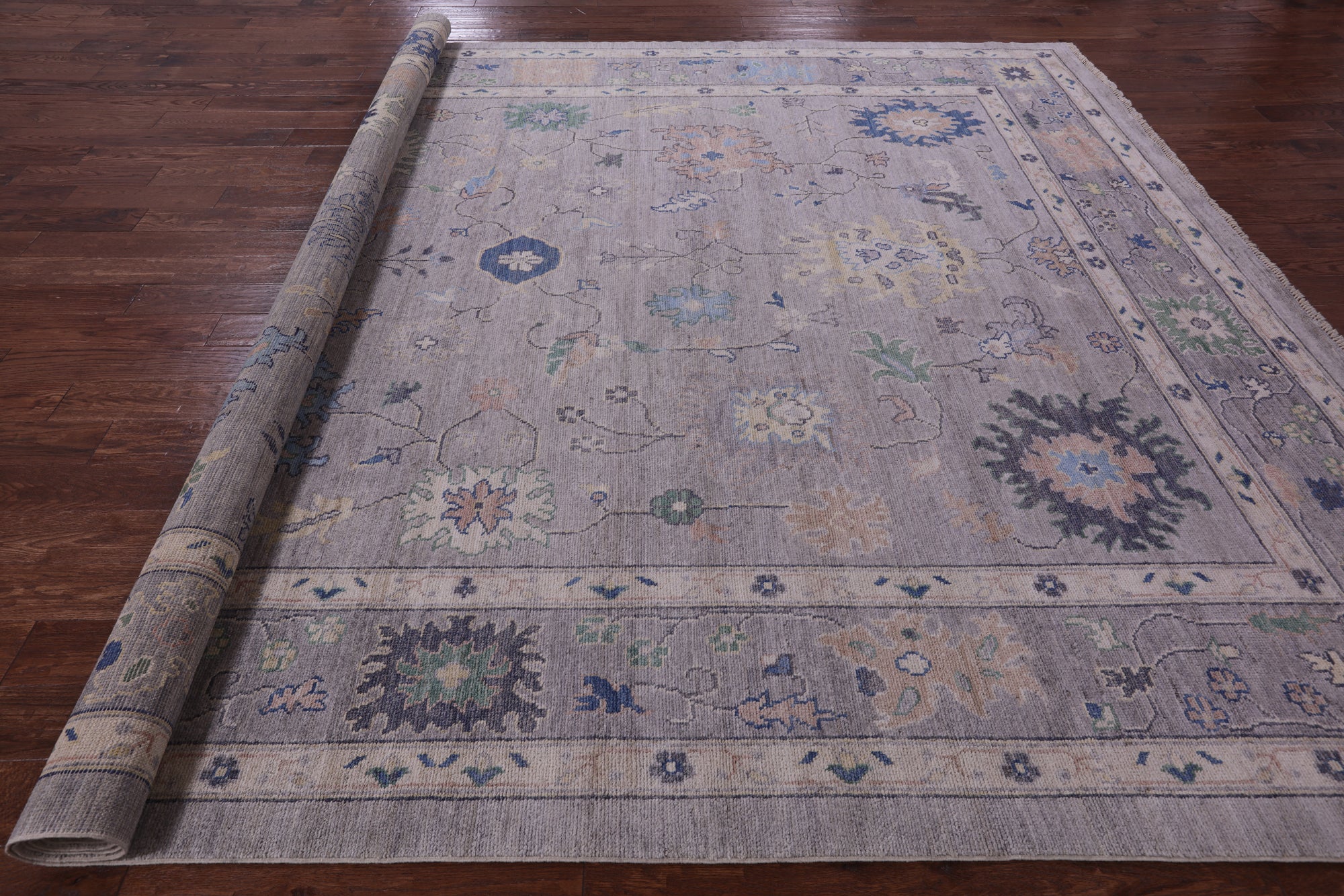 Grey Turkish Oushak Hand Knotted Wool on Wool Rug - 10' 0" X 12' 11" - Golden Nile