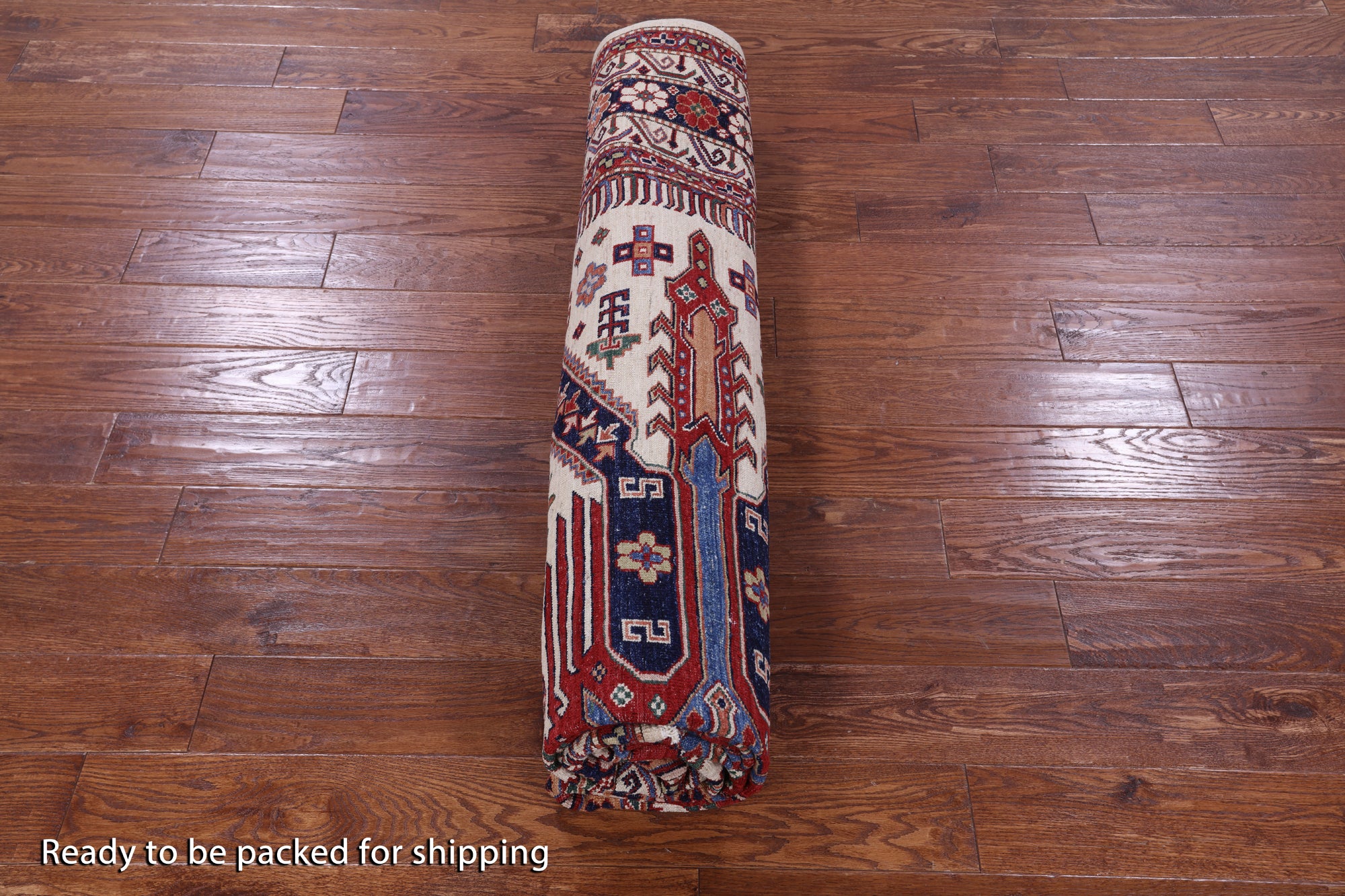 Ivory Super Kazak Hand Knotted Wool Rug - 8' 4" X 10' 0" - Golden Nile