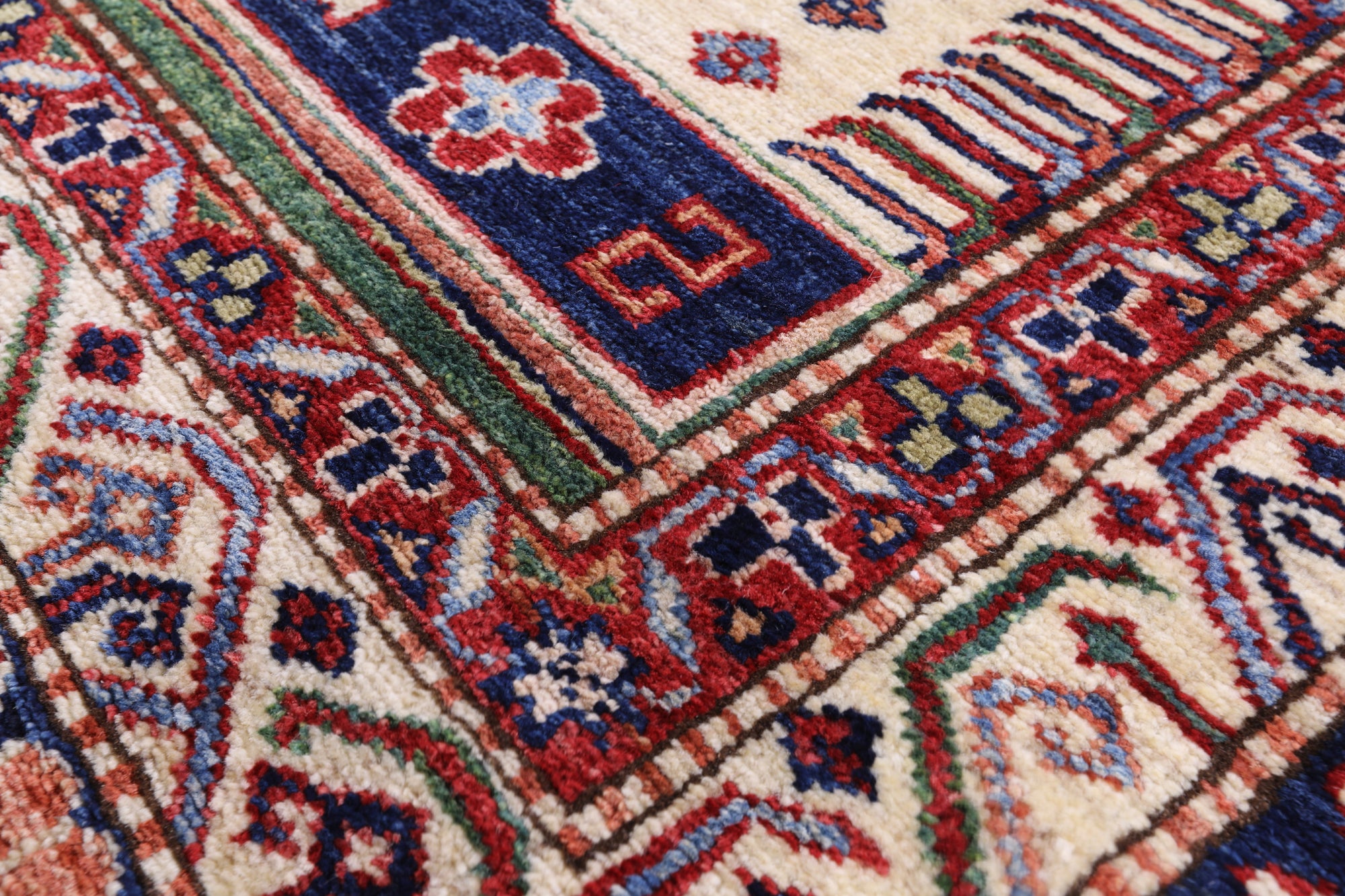 Ivory Super Kazak Hand Knotted Wool Rug - 8' 4" X 10' 0" - Golden Nile