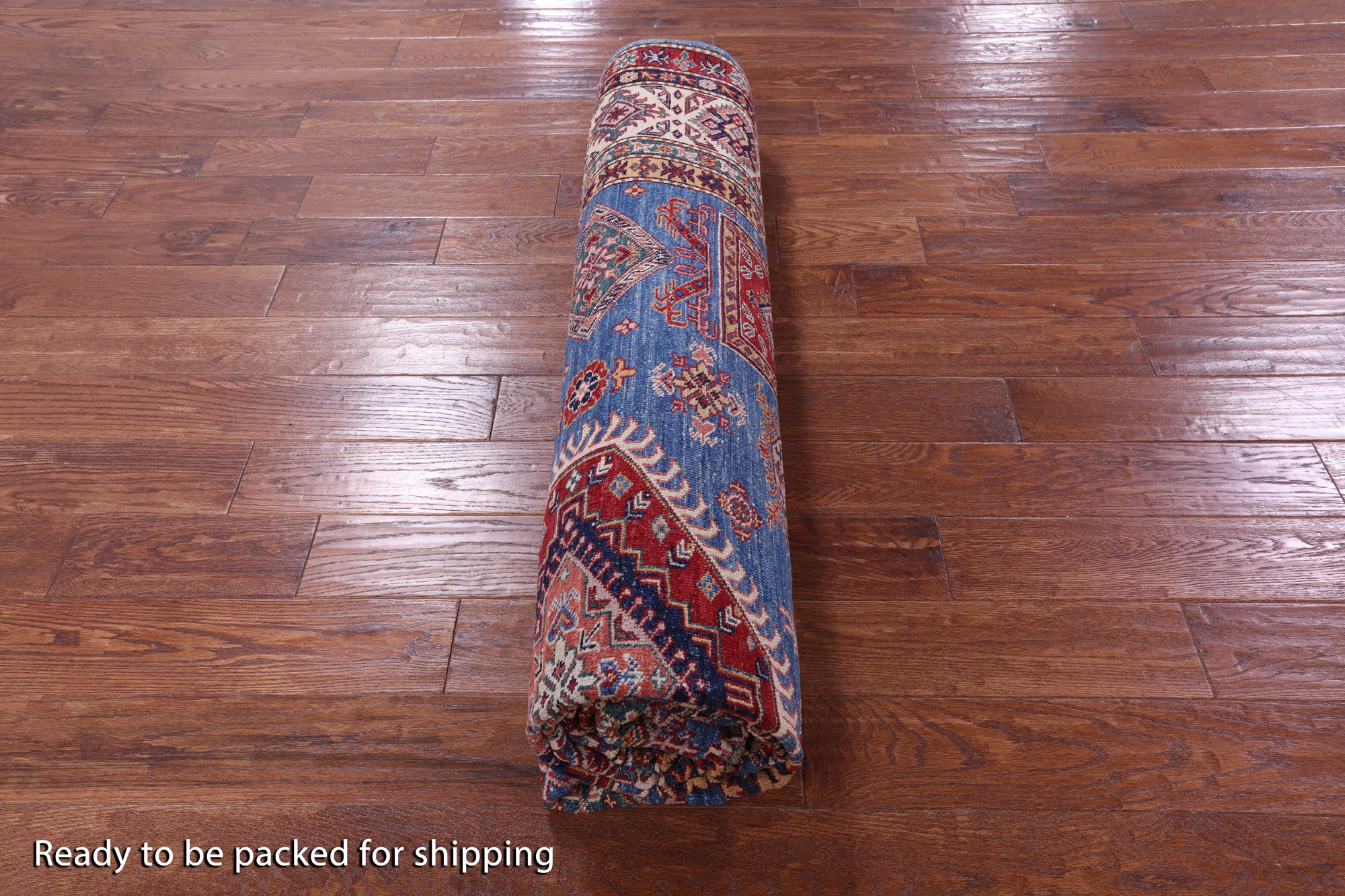 Blue Super Kazak Hand Knotted Wool Rug - 8' 2" X 9' 9" - Golden Nile
