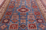 Blue Super Kazak Hand Knotted Wool Rug - 8' 2" X 9' 9" - Golden Nile
