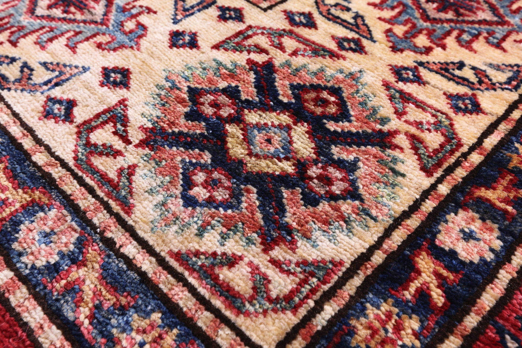Blue Super Kazak Hand Knotted Wool Rug - 8' 2" X 9' 9" - Golden Nile