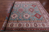 Green Super Kazak Hand Knotted Wool Rug - 8' 1" X 9' 11" - Golden Nile