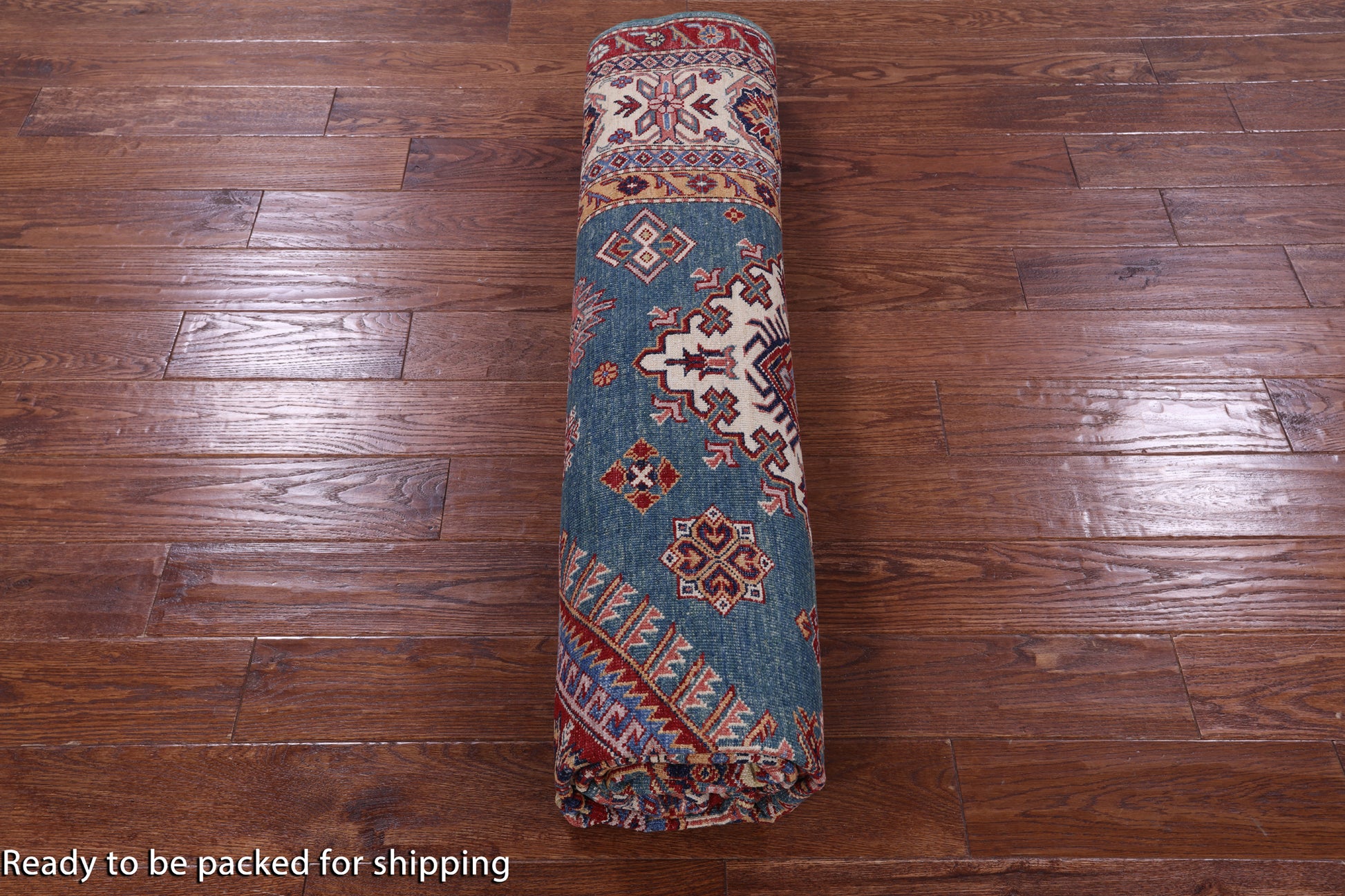 Green Super Kazak Hand Knotted Wool Rug - 8' 1" X 9' 11" - Golden Nile