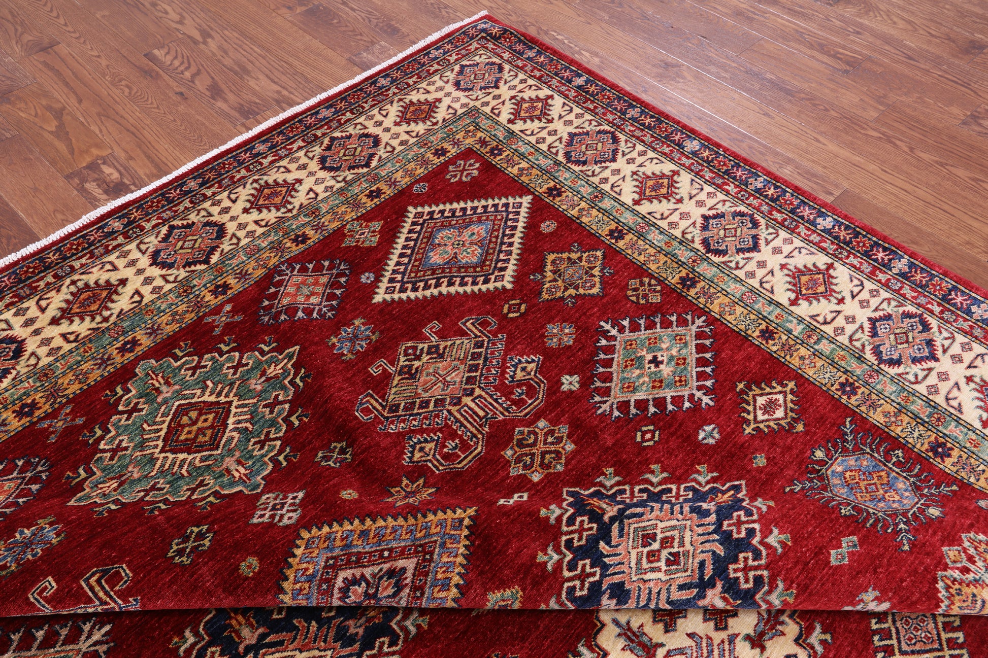 Red Super Kazak Hand Knotted Wool Rug - 8' 10" X 11' 10" - Golden Nile