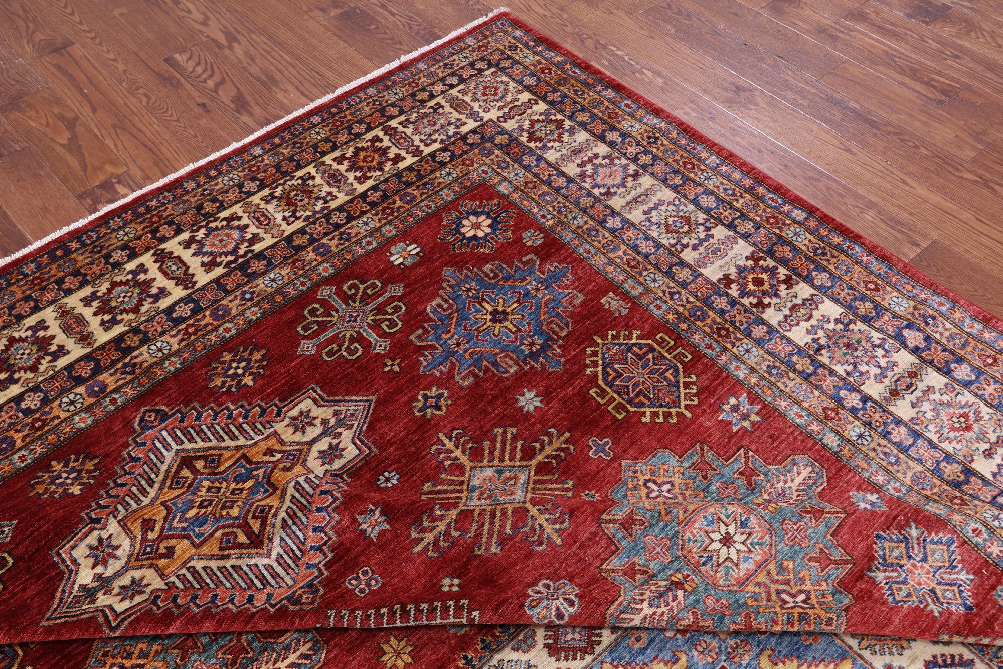 Red Super Kazak Hand Knotted Wool Rug - 8' 10" X 12' 7" - Golden Nile
