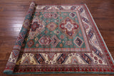 Green Super Kazak Hand Knotted Wool Rug - 6' 9" X 9' 6" - Golden Nile