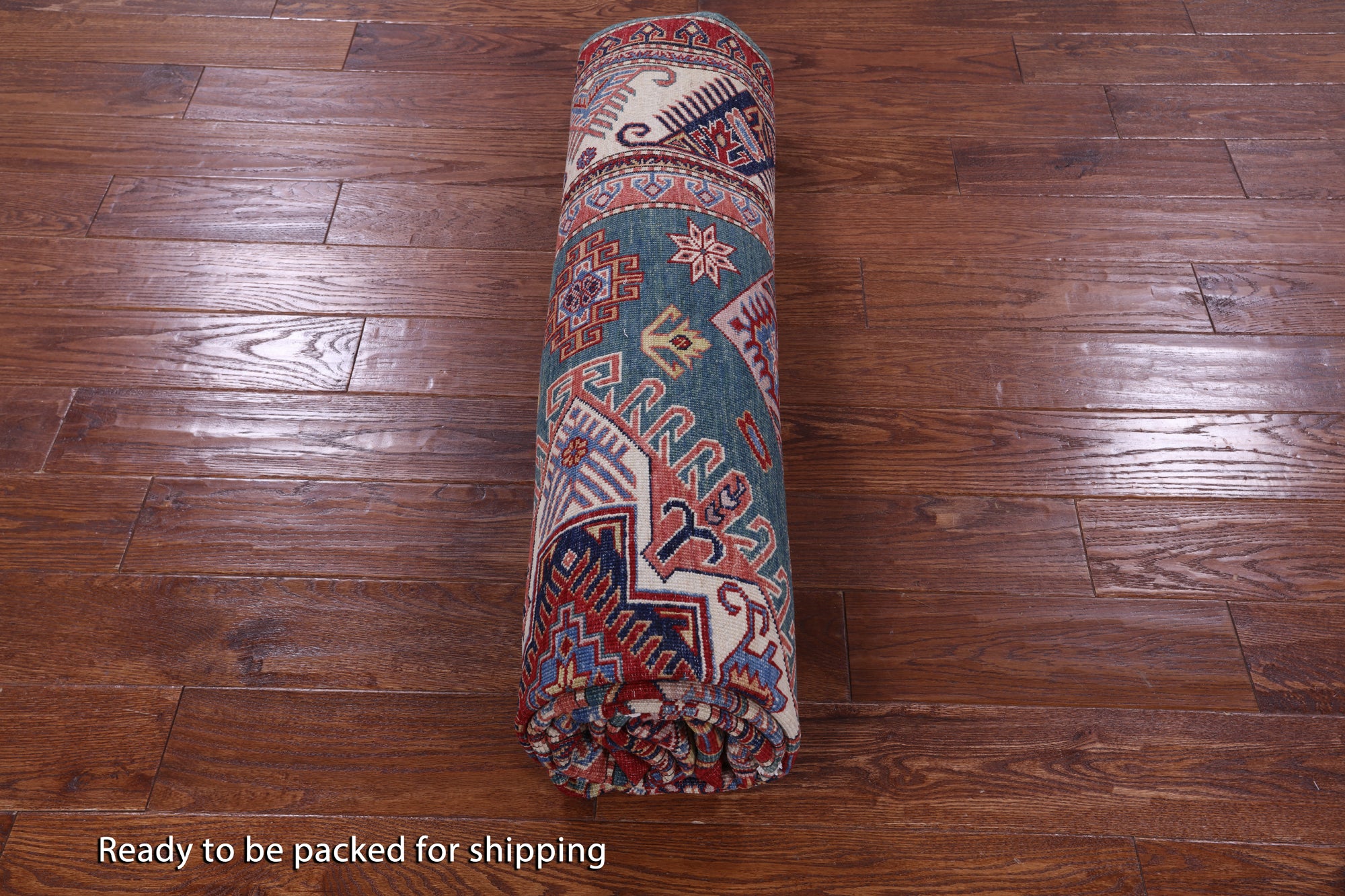 Green Super Kazak Hand Knotted Wool Rug - 6' 9" X 9' 6" - Golden Nile