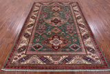 Green Super Kazak Hand Knotted Wool Rug - 6' 9" X 9' 6" - Golden Nile