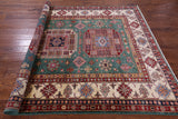 Green Super Kazak Hand Knotted Wool Rug - 6' 6" X 9' 7" - Golden Nile