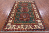 Green Super Kazak Hand Knotted Wool Rug - 6' 6" X 9' 7" - Golden Nile