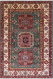 Green Super Kazak Hand Knotted Wool Rug - 6' 6" X 9' 7" - Golden Nile
