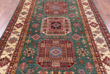 Green Super Kazak Hand Knotted Wool Rug - 6' 6" X 9' 7" - Golden Nile