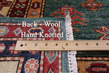 Green Super Kazak Hand Knotted Wool Rug - 6' 6" X 9' 7" - Golden Nile