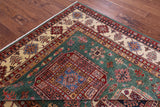 Green Super Kazak Hand Knotted Wool Rug - 6' 6" X 9' 7" - Golden Nile