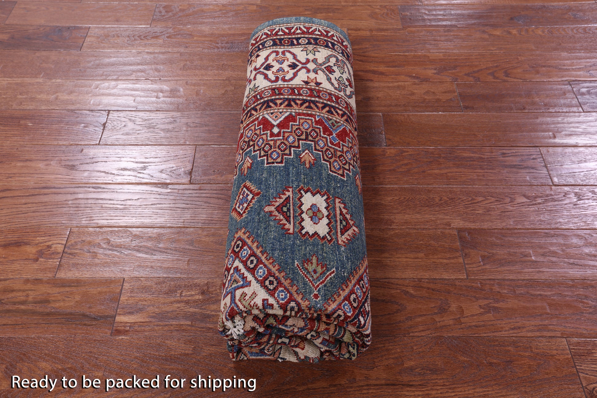 Green Super Kazak Hand Knotted Wool Rug - 5' 10" X 8' 9" - Golden Nile
