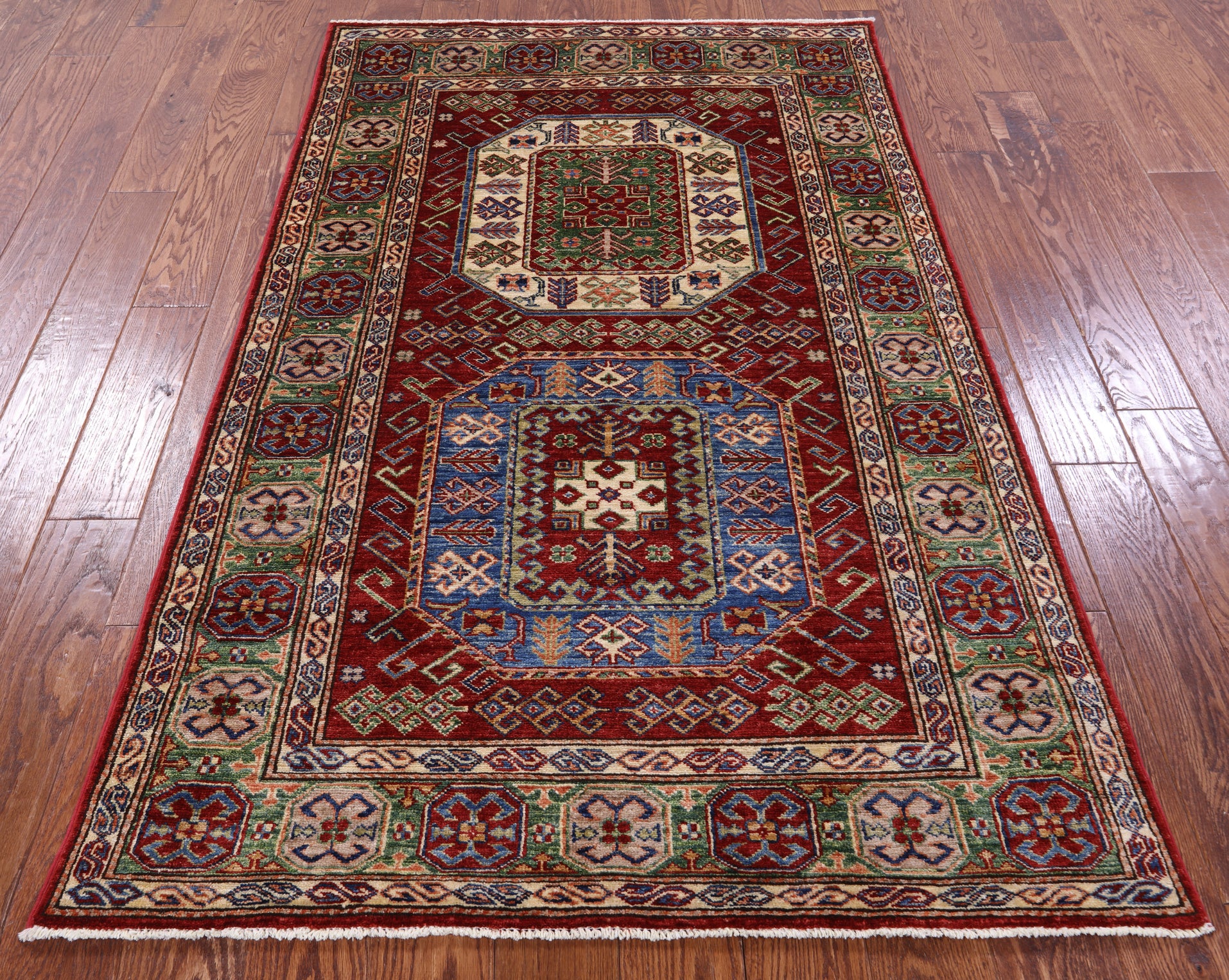 Red Super Kazak Handmade Wool Rug - 3' 11" X 6' 2" - Golden Nile