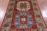 Red Super Kazak Handmade Wool Rug - 3' 11" X 6' 2" - Golden Nile