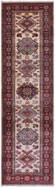 Ivory Super Kazak Hand Knotted Wool Runner Rug - 2' 8" X 9' 5" - Golden Nile