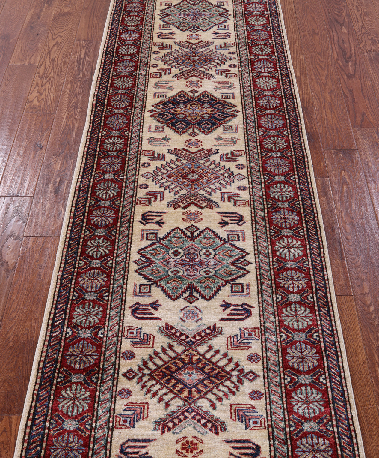 Ivory Super Kazak Hand Knotted Wool Runner Rug - 2' 8" X 9' 5" - Golden Nile