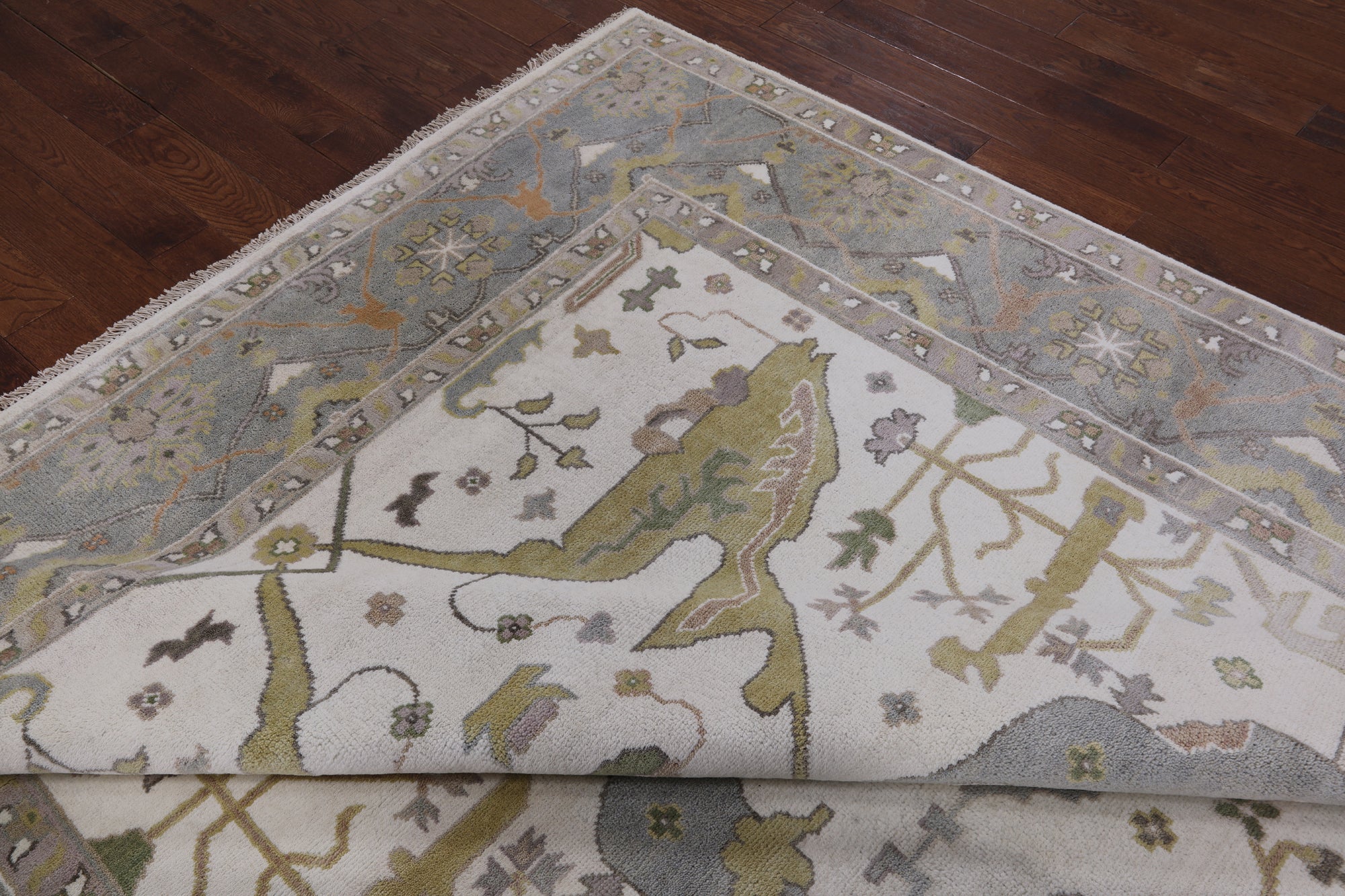 Ivory Turkish Oushak Hand Knotted Wool Area Rug - 9' 0" X 11' 9" - Golden Nile